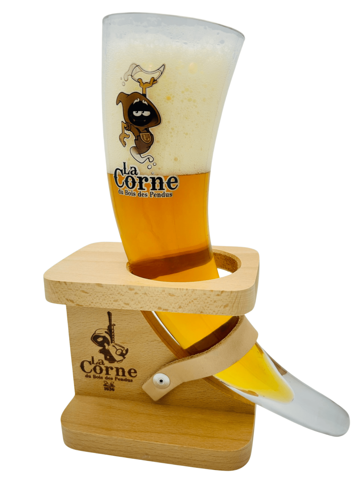 ベルギービール　ラ　コルネ　専用グラス La Corne Beer Glass 33cl with Wooden Holder – Official Glassware