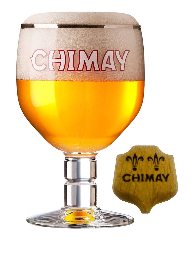 Chimay 33cl branded beer glass with matching wooden bottle opener