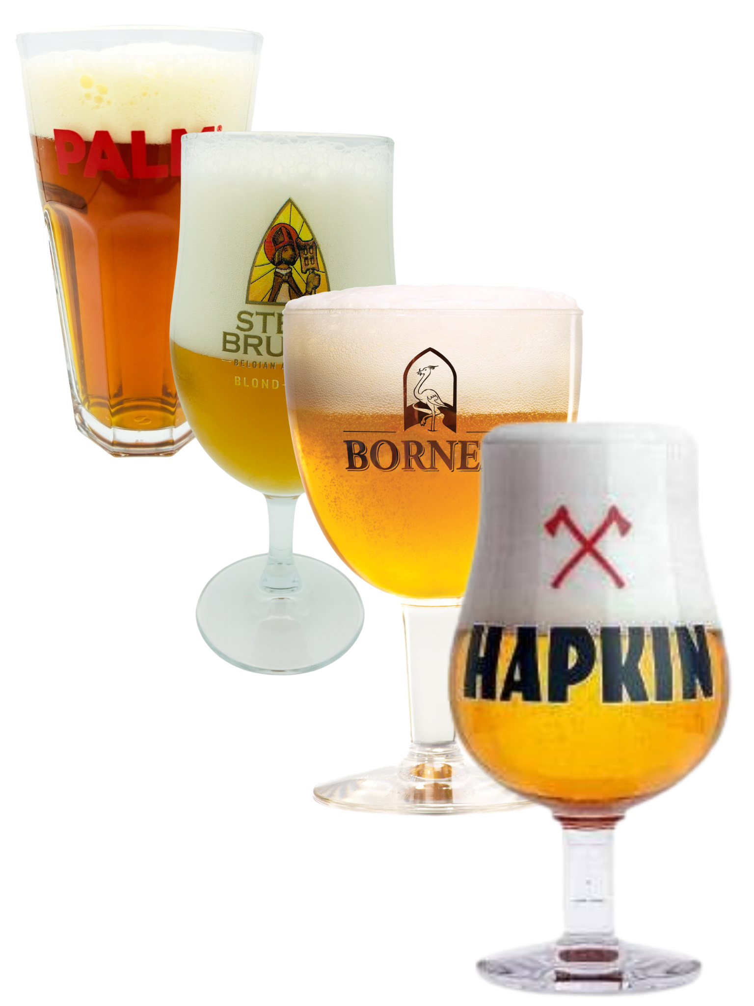 Bargain set of 4 x 50cl Belgian beer glasses (Hapkin, Steen Brugge, Palm & Bornem)