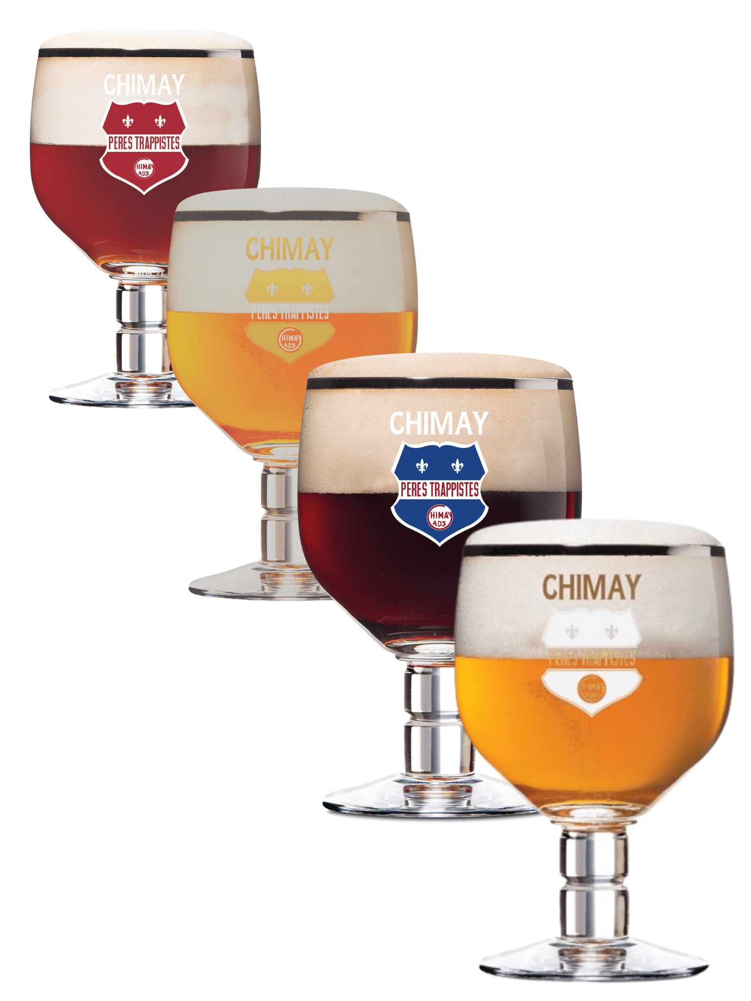 Chimay set of 4 33cl (Premiere, Cinq Cents, Doree & Grande Reserve) - Beer Glass Enthusiast